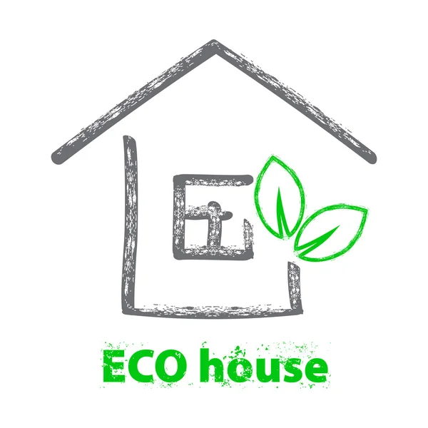Eco house icon concept. Scratch Grunge  Background. Stock vector. Flat design. — Stock Vector