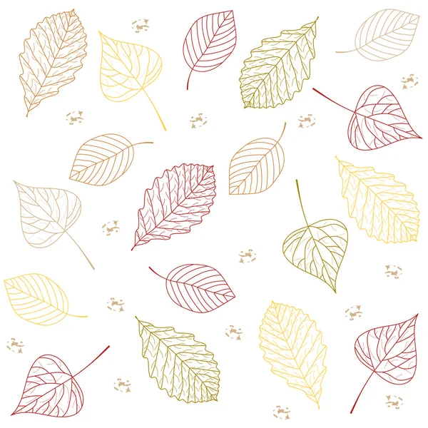 Kézzel rajzolt átlátszó őszi fa levelek mintás háttérrel nyomtatni. Stock vector. Lapos kivitel. — Stock Vector