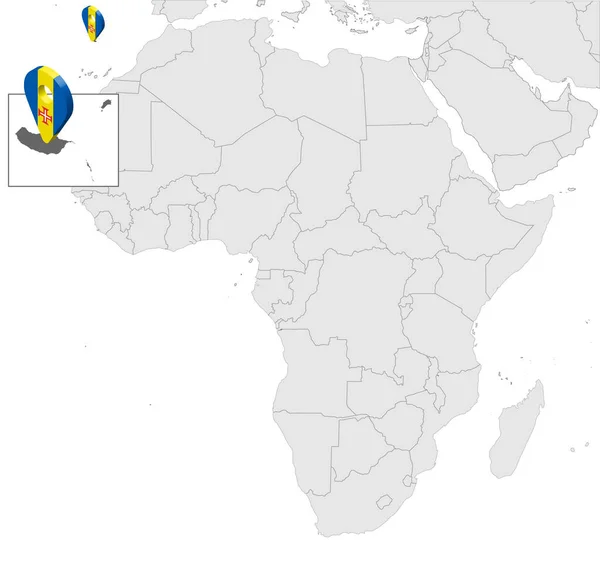 Mapa Madeira Mapa África Madeira Bandera Mapa Marcador Ubicación Pin — Vector de stock