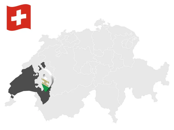Sviçre Haritasında Vaud Kantonu Nun Yeri Vaud Bayrağına Benzer Boyutlu — Stok Vektör
