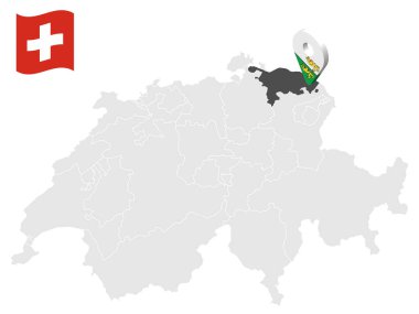 İsviçre haritasında Thurgau Kantonu 'nun yeri. Thurgau bayrağına benzer 3 boyutlu bir işaret. Tasarımın için İsviçre kantonlu kaliteli bir harita. EPS10.