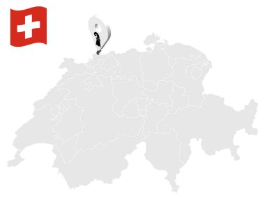 İsviçre haritasında Basel-Stadt Kantonunun konumu. 3D işaret levhası Basel-Stadt bayrağına benziyor. Tasarımın için İsviçre kantonlu kaliteli bir harita. EPS10.