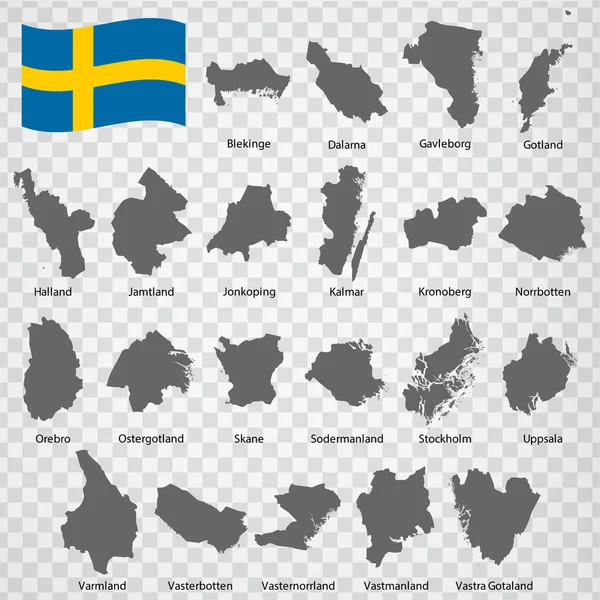 Mapy Regiony Szwecji Kolejność Alfabetyczna Nazwą Każda Mapa Prowincji Jest — Wektor stockowy