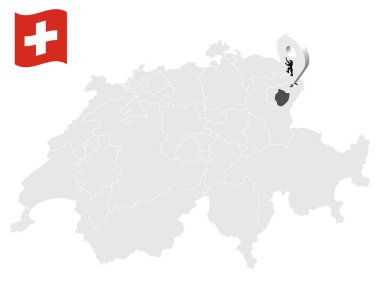 İsviçre haritasında Appenzell Innerrhoden Kantonu 'nun yeri. Appenzell Innerrhoden bayrağına benzeyen 3D işaret. Tasarımın için İsviçre kantonlu kaliteli bir harita. EPS10