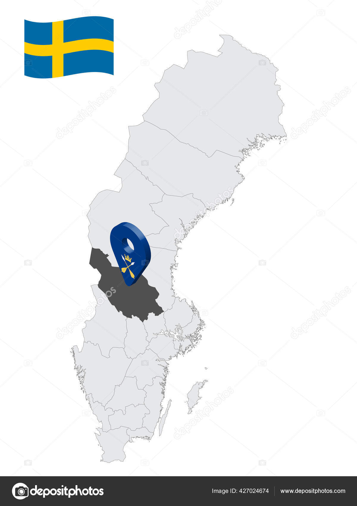 Plats Dalarnas Lan Kartan Sverige Platsskylt Liknande Dalarnas Lans Flagga Stock Vektor C Karinanh 427024674