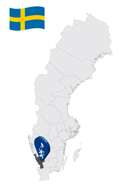 Ubicación Halland County Mapa Suecia Firma Ubicación Similar Bandera Halland — Vector de stock