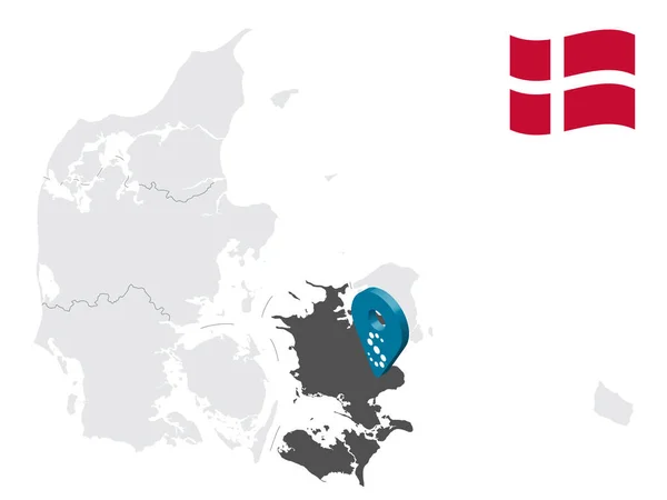 Lokalita Region Zéland Mapě Dánsko Značka Lokality Podobná Vlajce Regionu — Stockový vektor