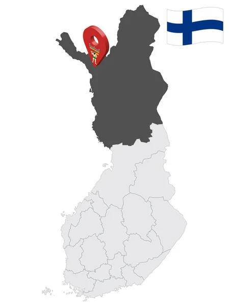 Ubicación Laponia Región Mapa Finlandia Signo Ubicación Similar Bandera Laponia — Vector de stock