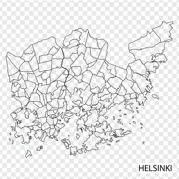 Vysoce Kvalitní Mapa Helsinek Město Finsko Hranicemi Regionů Mapa Helsinek — Stockový vektor