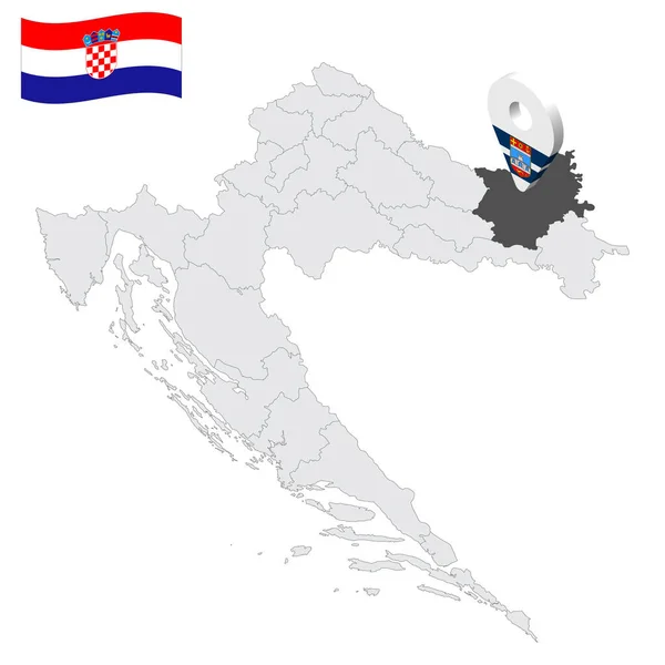 Elhelyezkedés Eszék Baranja Megye Térképen Horvátország Helyzetjelző Hasonló Zászló Eszék — Stock Vector
