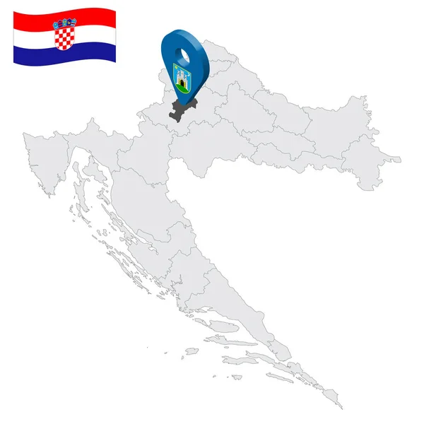 크로아티아 지도에 자그레브 표시는 자그레브 카운티의 깃발과 비슷하다 크로아티아의 지도를 — 스톡 벡터