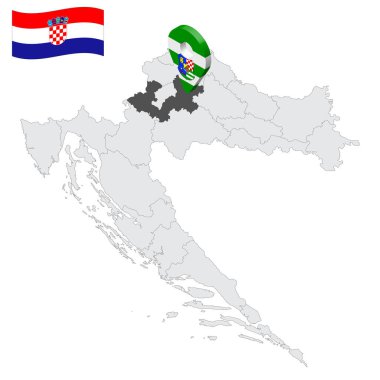 Zagreb İlçesi haritasında Hırvatistan 'ı gösteriyor. Zagreb İlçesi 'nin bayrağına benzer 3D yer işareti. Tasarımınız için Hırvatistan 'ın bölgeleriyle kaliteli bir harita. EPS10.