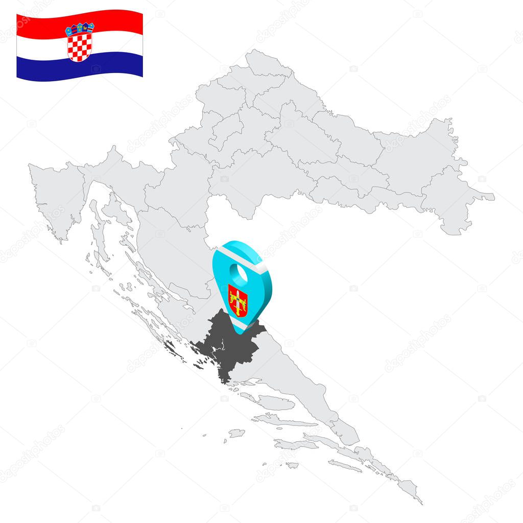 Location Sibenik-Knin County on map Croatia. 3d location sign similar to the flag of Sibenik-Knin County. Quality map  with regions of  Croatia for your design. EPS10.