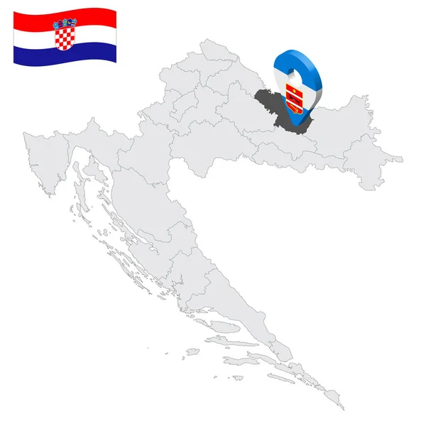 克罗地亚地图上的Virovitica Podravina县 3D位置标志类似Virovitica Podravina县的旗帜 为您的设计提供克罗地亚各地区的高质量地图 Eps10 — 图库矢量图片