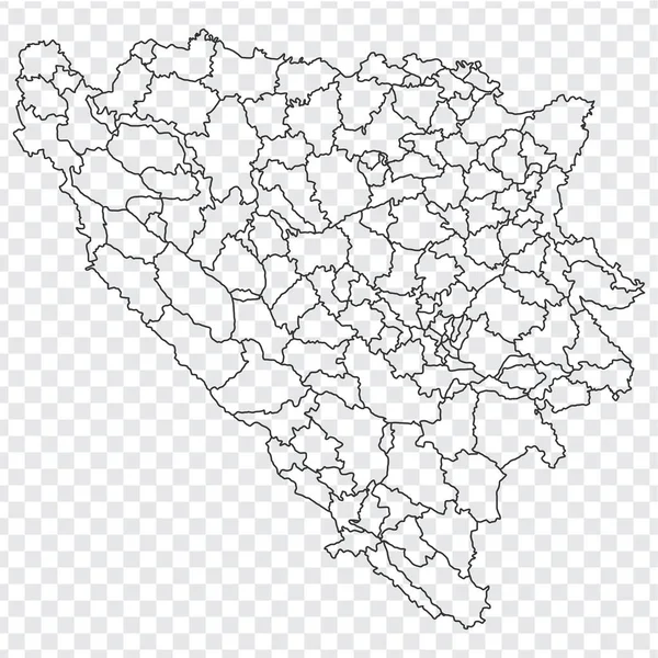 Mapa Branco Bósnia Herzegovina Distritos Bósnia Herzegovina Mapa Mapa Vetorial —  Vetores de Stock