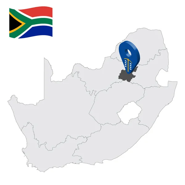 Elhelyezkedés Gauteng Tartomány Térképen Dél Afrika Helyen Jel Hasonló Zászló — Stock Vector