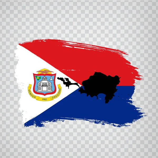 Drapeau Saint Martin Des Coups Pinceau Carte Vierge Sint Maarten — Image vectorielle