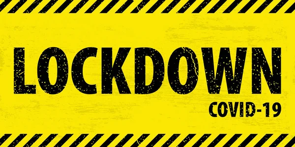 Cinta Grunge Advertencia Negra Amarilla Con Texto Lockdown Covid Signo — Vector de stock