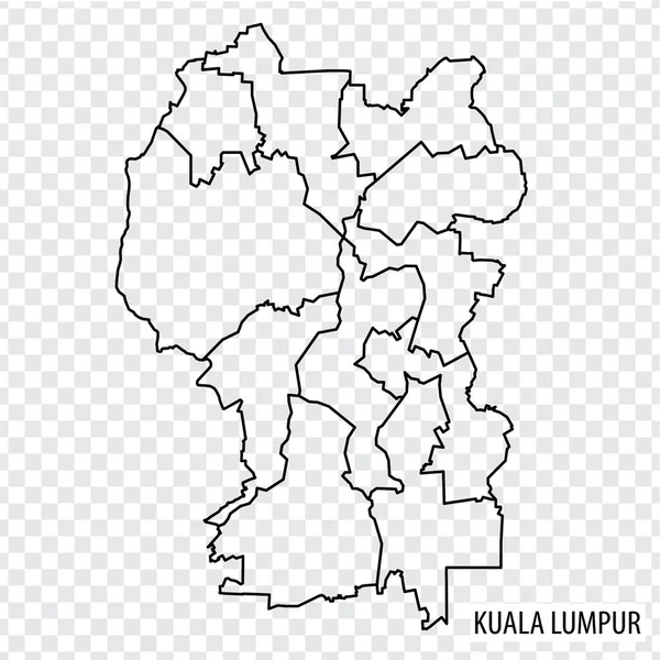 Wysokiej Jakości Mapa Kuala Lumpur Miasto Malezja Granicami Regionów Mapa — Wektor stockowy