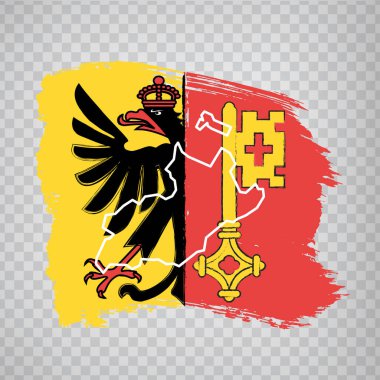 Cenevre Kantonu bayrağı fırça darbelerinden. Cenevre Kantonu 'nun boş haritası. İsviçre. Web sitenizin tasarımı için yüksek kaliteli harita ve bayrak, şeffaf arka plan uygulaması. EPS10.