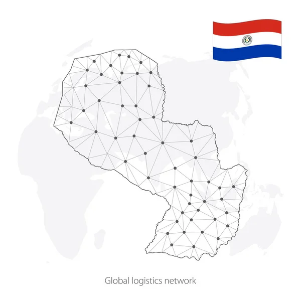 Concepto Red Logística Global Mapa Red Comunicaciones República Del Paraguay — Archivo Imágenes Vectoriales