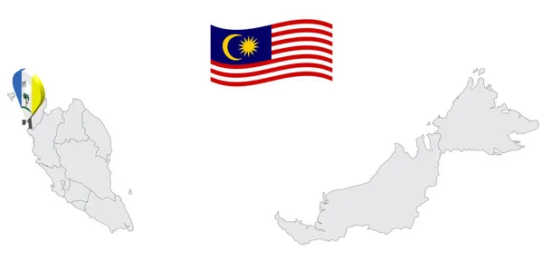 Lokalizacja State Penang Mapie Malaysia Kod Lokalizacji Znacznika Flagi Stanu — Wektor stockowy