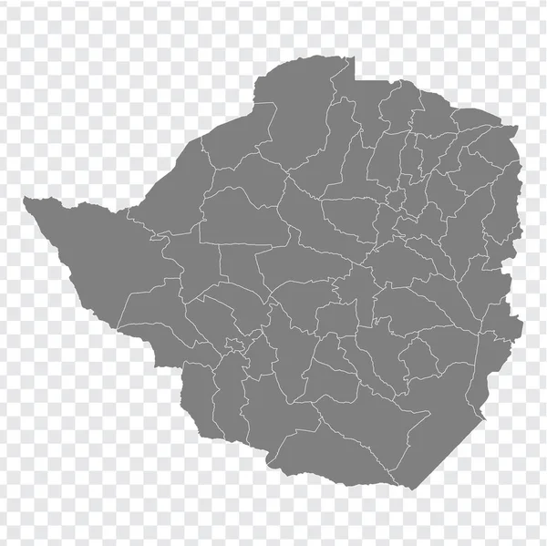 Blanco Kaart Van Zimbabwe Districten Van Zimbabwe Kaart Hoge Gedetailleerde — Stockvector