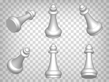 Vektör 3d Gerçekçi Beyaz Kraliçe Simgesi İzole Edildi. Şeffaf arkaplanda 3d Satranç Kraliçesi modeli perspektif tahminleri. Üç boyutlu rakam. Tasarımınız için grafiksel öğeler. EPS 10