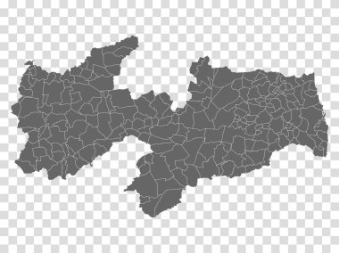 Brezilya 'nın boş haritası Paraiba. İnternet sitenizin tasarımı, logosu, uygulaması, UI 'si için şeffaf arkaplanı olan yüksek kaliteli Paraiba haritası. Brezilya. EPS10.