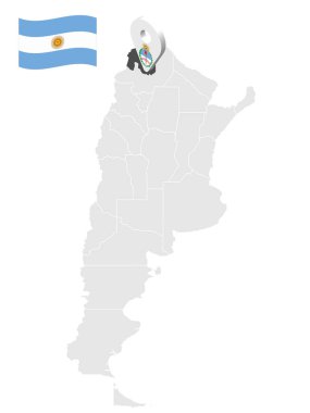 Jujuy vilayetinin yeri Arjantin haritasında. 3 boyutlu işaret, Jujuy bayrağına benziyor. Tasarımınız için Arjantin eyaletleriyle kaliteli bir harita. EPS10