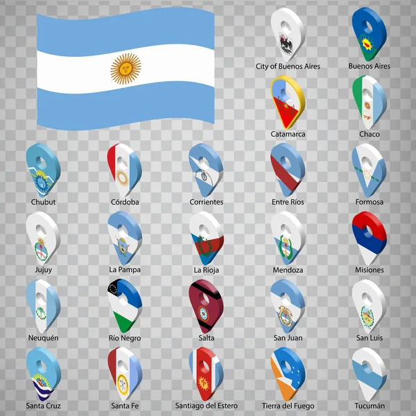 Флага Провинций Аргентины Алфавитный Порядок Названием Набор Трехмерных Геолокационных Знаков — стоковый вектор