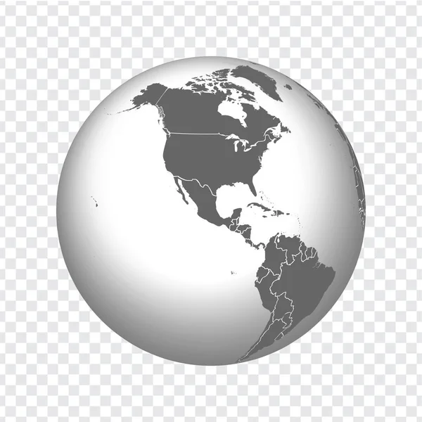 地球与世界各国交界 3D图标Globe灰色背景透明 高质量的灰色世界地图 加拿大 墨西哥 矢量图解 Eps10 — 图库矢量图片