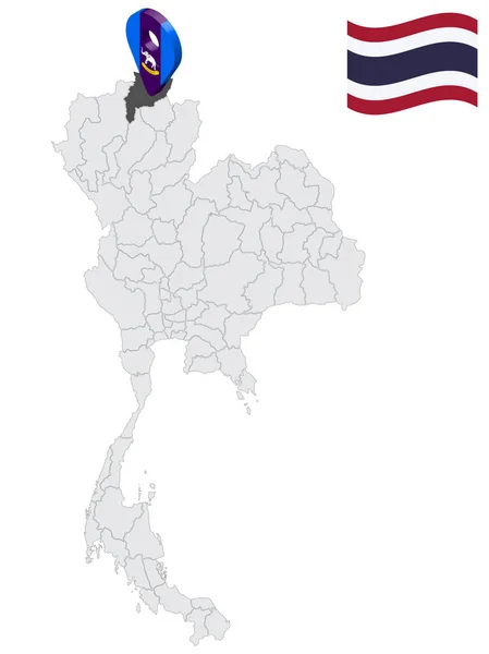 Местонахождение Провинции Чианг Рай Карте Таиланд Chiang Rai Flag Marker — стоковый вектор