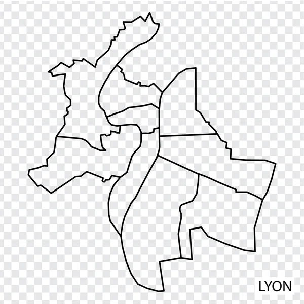 Wysokiej Jakości Mapa Lyonu Miasto Francja Granicami Regionów Mapa Lyon — Wektor stockowy