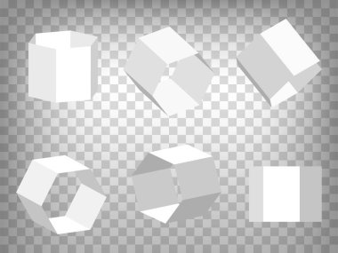 Şeffaf arkaplanda 3d Hexagonal prizma model simgeleri perspektif tahminleri kümesi. 3 boyutlu altıgen prizma. Web sitenizin tasarımı, uygulaması ve UI için grafik elementlerin soyut konsepti. EPS 10