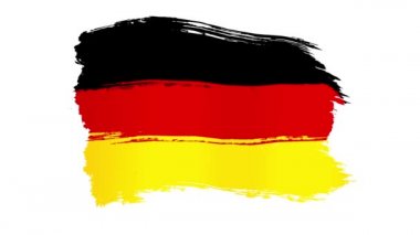 Alman bayrağını durdurma hareketinde fırçalayın. Beyaz arka planda Federal Almanya Cumhuriyeti bayrağı sallıyordu. Görüntü. MP4. On saniye..