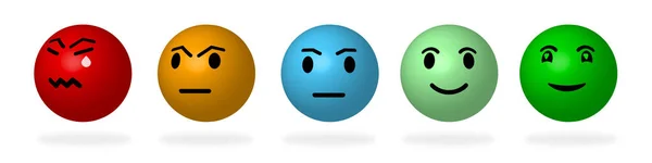 3D色彩面对反馈 一组五张脸 忧郁的中性微笑 孤立的矢量图解 三维阴影脸的设计 满意度的等级或等级 Eps10 — 图库矢量图片