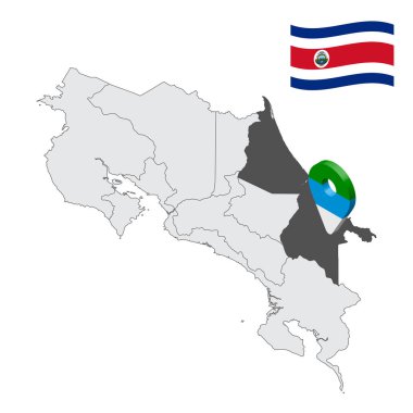 Location of  Limon Province  on map Costa Rica. 3d location sign similar to the flag of Limon. Quality map  with  provinces of  Costa Rica for your design. EPS10