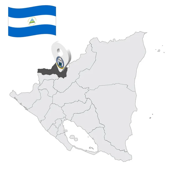 尼加拉瓜地图上新谢瓦省的位置 3D位置标志类似于纽瓦省的旗帜 与尼加拉瓜各省为您的设计提供高质量的地图 Eps10 — 图库矢量图片