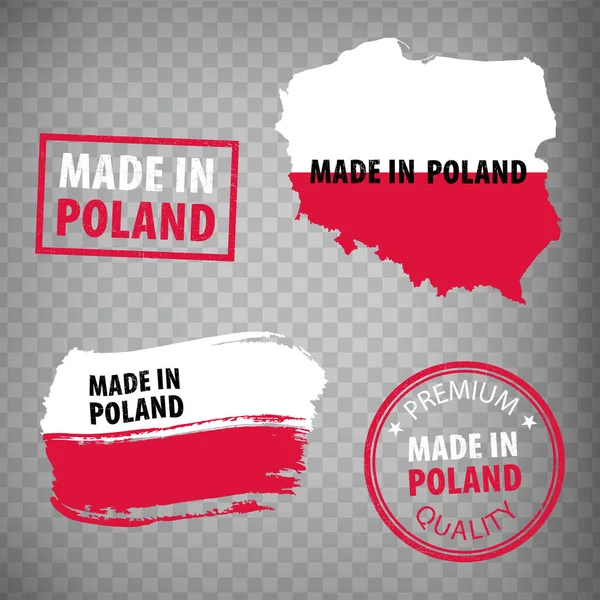 Tillverkad Polen Gummistämplar Ikon Isolerad Transparent Bakgrund Tillverkad Eller Tillverkad — Stock vektor