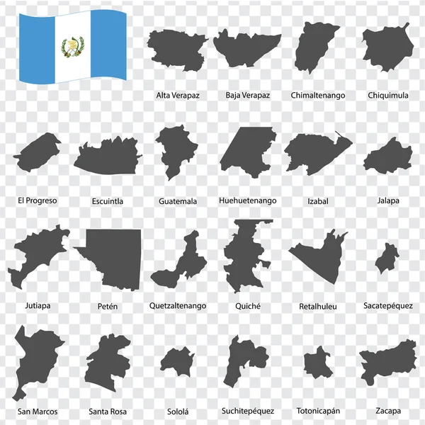 Veintidós Mapas Guatemala Orden Alfabético Con Nombre Cada Mapa Los — Archivo Imágenes Vectoriales