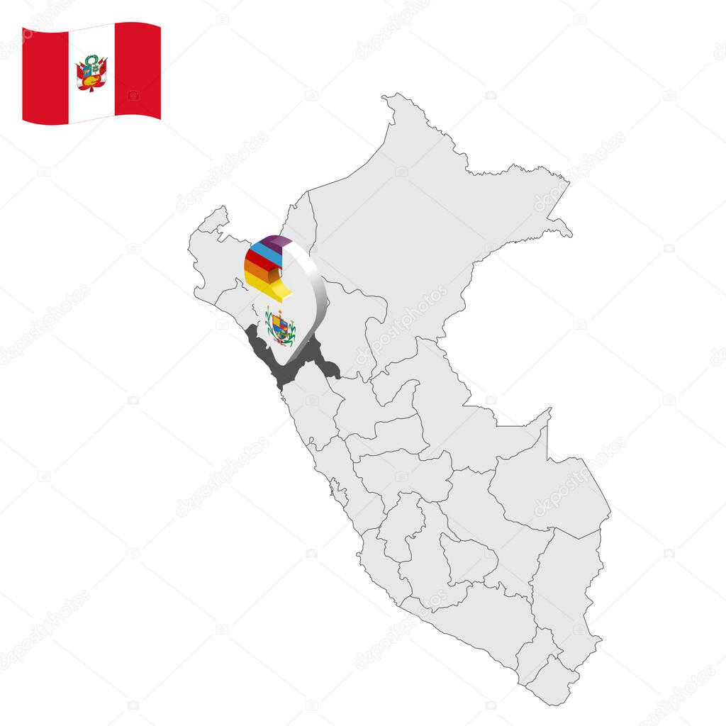 Location of  La Libertad on map Peru. 3d location sign similar to the flag of Liberty. Quality map  with  provinces Republic of Peru for your design. EPS10