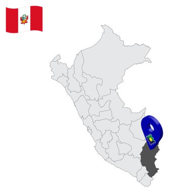 Peru haritasında Puno Bölümü. Puno bayrağına benzer 3 boyutlu bir işaret. Tasarımınız için Peru Cumhuriyeti ile kaliteli bir harita. EPS10