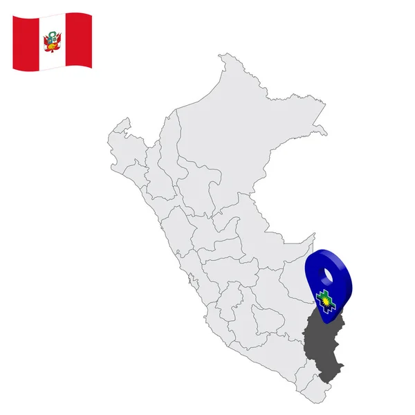 Peru Haritasında Puno Bölümü Puno Bayrağına Benzer Boyutlu Bir Işaret — Stok Vektör