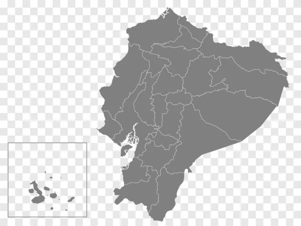 Mapa Branco Equador Regiões Equador Mapa Vetorial Detalhado República Equador —  Vetores de Stock