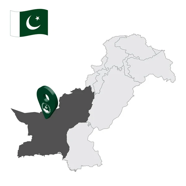 Standort Belochistan Auf Der Karte Pakistan Ortsschild Ähnlich Der Flagge — Stockvektor