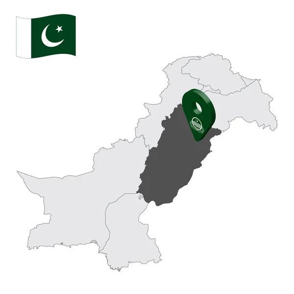 Ubicazione Punjab Sulla Mappa Pakistan Indicativo Posizione Simile Alla Bandiera — Vettoriale Stock