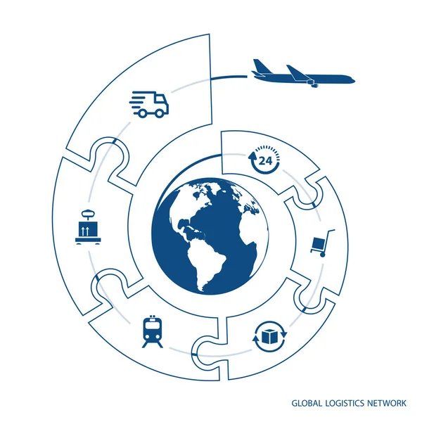 Red Logística Global Mapa Conexión Asociación Logística Global Mapa Del — Vector de stock