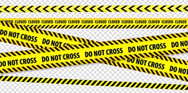 Tehlike uyarısı şeritleri. Geçmeyin. Kapalı. Web sitenizin tasarımı, logosu, şeffaf arka plan uygulaması için uyarı işaretleri. EPS10