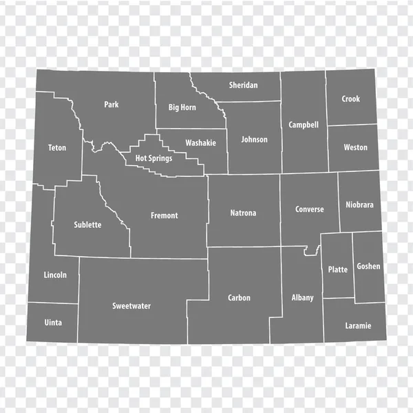 Mapa Státu Wyoming Wyomingská Mapa Třiadvaceti Kraji Šedé Pro Váš — Stockový vektor